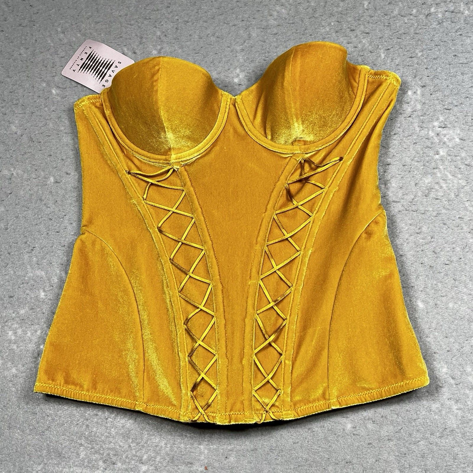 Savage X Fenty Corset Womens Size Medium Yellow Velvet Vixen Corset Polyester